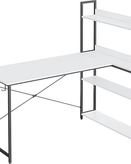 BANTI Computer Corner Desk with Storage Shelves, 55 Inch Small L Shaped Computer Desk, Home Office Writing Desk with 2 Hooks, White - LeafyLoom