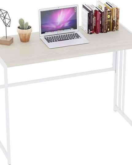 Folding Desk 40'' Computer Desk for Home Office, No Assembly Office Desk Foldable Simple Study Writing Desk Table for Small Spaces(Beige, White) - LeafyLoom