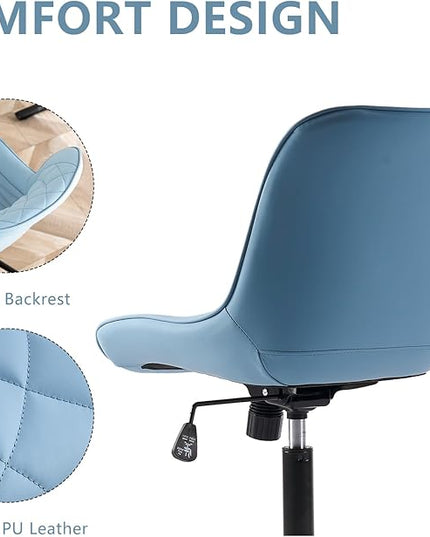 YOUNIKE Desk Chair with Wheels Armless Office Chair Swivel Rolling Task Chair with Back Upholstered Faux Leather Computer Chair Height Adjustable Modern Ergonomic Seat, Loads 300 lbs, Blue - LeafyLoom