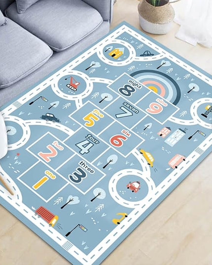 Kids Rug Play Mat, Car Rug, Hopscotch Rug, Hopscotch Mat for Kids, Can Be Used to Play with Cars Kids Carpet Play Mat,(Blue,200×300cm/79×118IN) - LeafyLoom