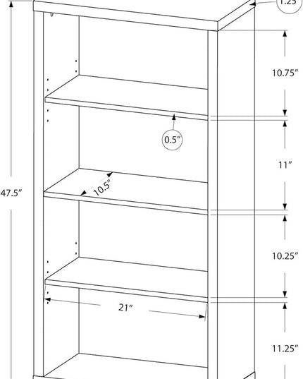 Monarch Specialties Bookcase - Sturdy Etagere with 3 Adjustable Book Shelves - 48”H (Brown) - LeafyLoom