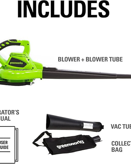 Greenworks 40V (185 MPH / 340 CFM / 75+ Compatible Tools) Cordless Brushless Leaf Blower / Vacuum, Tool Only - LeafyLoom