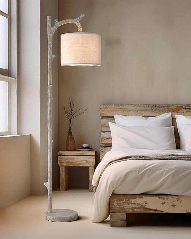 OYEARS Rustic Farmhouse Tree Trunk Floor Lamp Classic Country Wood Grain Resin Vintage 61.25" Standing Floor Lamp Retro Decorative Lamp for Bedroom Living Room Office… - LeafyLoom