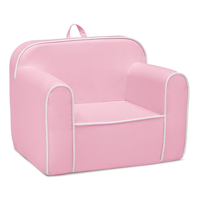 Delta Children Cozee Chair for Kids for Ages 18 Months and Up, Pink/White - LeafyLoom