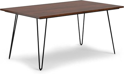 SIMPLIHOME Hunter SOLID MANGO WOOD and Metal Rectangle Industrial Table for The Dining Room, 66 inch, Umber Brown - LeafyLoom