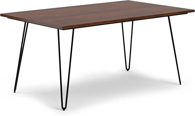 SIMPLIHOME Hunter SOLID MANGO WOOD and Metal Rectangle Industrial Table for The Dining Room, 66 inch, Umber Brown - LeafyLoom