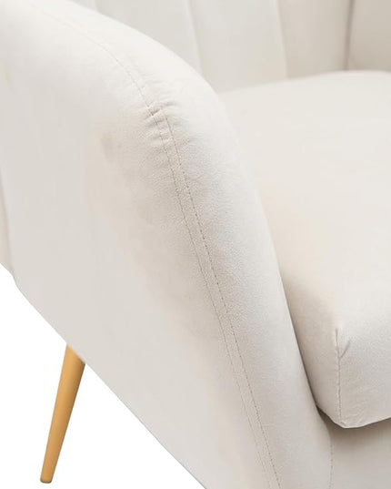 US Pride Furniture Modern Accent Chair with Ergonomic High Wingback, Microfiber Upholstered Armchair with Metal Legs for Living Room, Bedroom, Office or Vanity, Ivory - LeafyLoom
