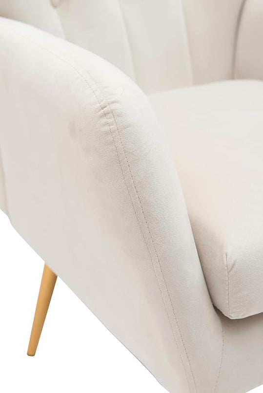 US Pride Furniture Modern Accent Chair with Ergonomic High Wingback, Microfiber Upholstered Armchair with Metal Legs for Living Room, Bedroom, Office or Vanity, Ivory - LeafyLoom
