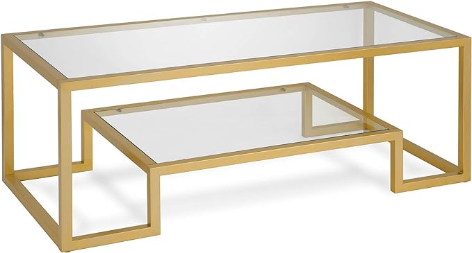 Henn&Hart 45" Wide Rectangular Coffee Table in Brass, Modern coffee tables for living room, studio apartment essentials - LeafyLoom