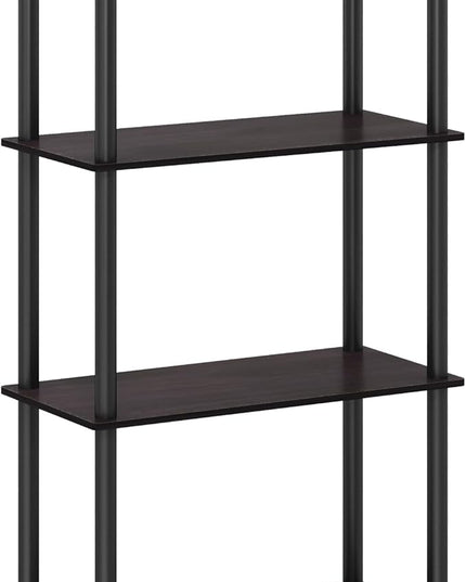 Furinno Turn-N-Tube 4-Tier Multipurpose Shelf Display Rack, Round Tubes, Dark Walnut - LeafyLoom