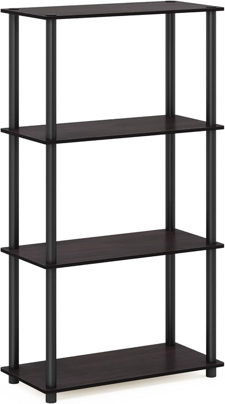 Furinno Turn-N-Tube 4-Tier Multipurpose Shelf Display Rack, Round Tubes, Dark Walnut - LeafyLoom