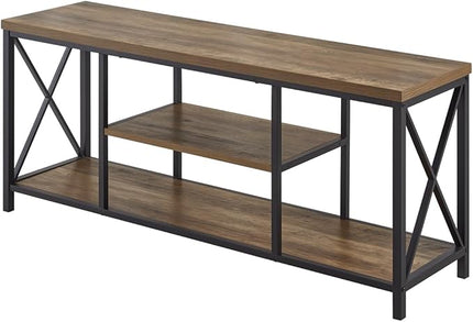 FOLUBAN TV Stand for TV up to 65 inch, Rustic Wood and Metal Entertainment Center with Storage Shelves, Modern Industrial Media TV Console Table for Living Room, Oak 55 inch - LeafyLoom