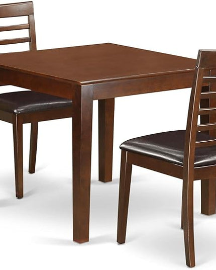 East West Furniture Oxford 3 Piece Room Set Contains a Square Kitchen Table and 2 Faux Leather Upholstered Dining Chairs, 36x36 Inch, Mahogany - LeafyLoom