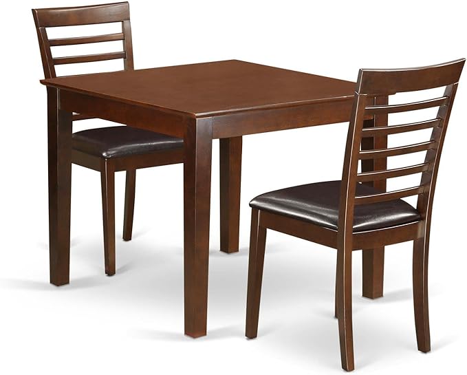 East West Furniture Oxford 3 Piece Room Set Contains a Square Kitchen Table and 2 Faux Leather Upholstered Dining Chairs, 36x36 Inch, Mahogany - LeafyLoom