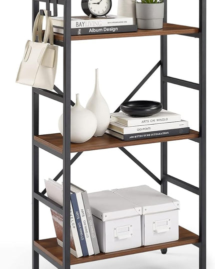 3 Tier Bookshelf, Bookcase Shelf Storage Organizer, Modern Book Shelf for Bedroom, Living Room and Home Office, Wood & Metal (Rustic Walnut) - LeafyLoom