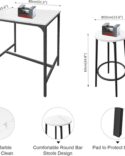 AT-VALY 3-Piece Bar Table Set with 2 Stools,Dining Room Table Set,Small Spaces (Black) - LeafyLoom