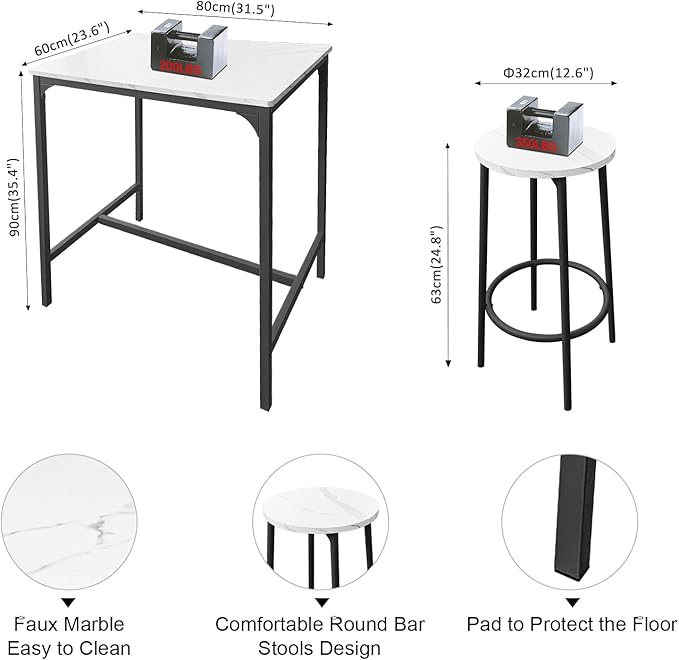 AT-VALY 3-Piece Bar Table Set with 2 Stools,Dining Room Table Set,Small Spaces (Black) - LeafyLoom