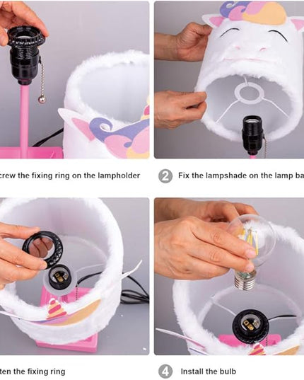 Table Lamp Cute Unicorn Plush Shade Desk Lights for Gifts with 2 USB Charging Ports and 1 Power Outlet for Bedroom Reading & Living Room - LeafyLoom