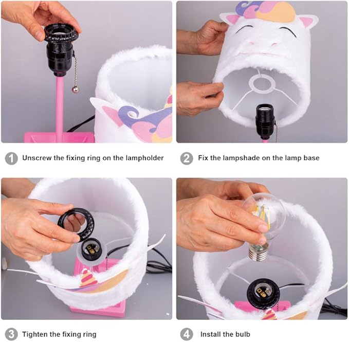 Table Lamp Cute Unicorn Plush Shade Desk Lights for Gifts with 2 USB Charging Ports and 1 Power Outlet for Bedroom Reading & Living Room - LeafyLoom