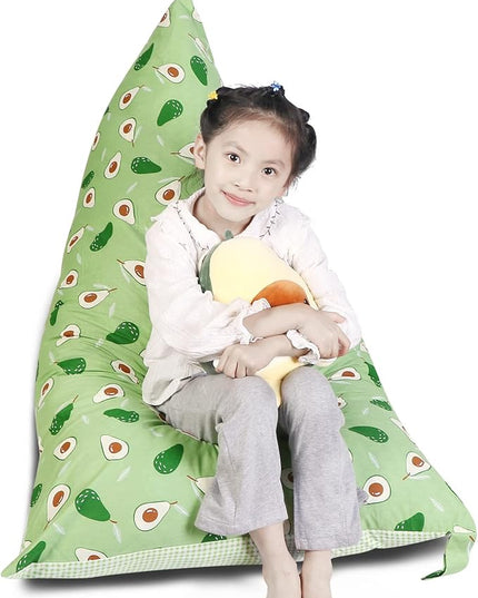 Stuffed Animal Storage Bean Bag Chair Cover, Cotton Green Avocado Plush Toy Storage Stuff and Sit Seat for Kids/Teens/Adults, 52" x 31" Extra Large Triangle Floor Sofa, 200L/52Gal, Cover Only - LeafyLoom