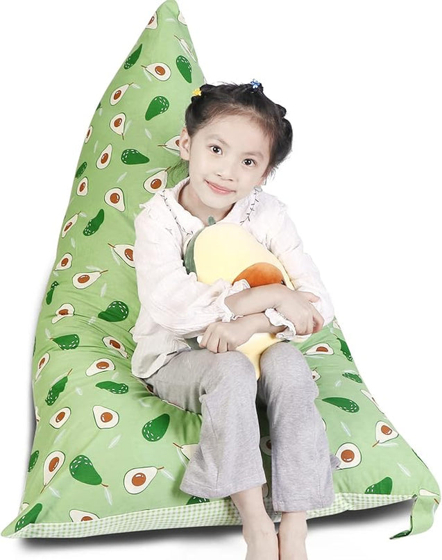 Stuffed Animal Storage Bean Bag Chair Cover, Cotton Green Avocado Plush Toy Storage Stuff and Sit Seat for Kids/Teens/Adults, 52" x 31" Extra Large Triangle Floor Sofa, 200L/52Gal, Cover Only - LeafyLoom
