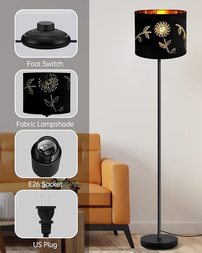 BoostArea Floor Lamp, Standing Lamp, 6W LED Floor Lamps with Black Lampshade, 2700K, Foot Switch, E26 Socket, 58" Tall Metal Pole Lamp, Simple Floor Lamps for Living Room/Bedroom/Farmhouse, Flower - LeafyLoom