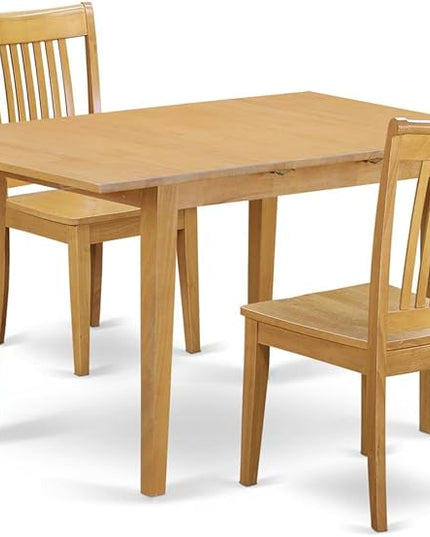 East West Furniture NOPO3-OAK-W 3 Piece Dining Room Table Set Contains a Rectangle Kitchen Table with Butterfly Leaf and 2 Dining Chairs, 32x54 Inch, Oak - LeafyLoom