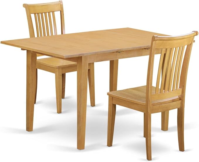 East West Furniture NOPO3-OAK-W 3 Piece Dining Room Table Set Contains a Rectangle Kitchen Table with Butterfly Leaf and 2 Dining Chairs, 32x54 Inch, Oak - LeafyLoom