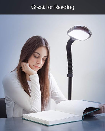 Brightech Litespan - Bright LED Floor Reading Lamp for Over Chair Crafts and Reading, Estheticians' Light for Lash Extensions, Adjustable Standing Lamp for Living Room, Bedroom, Office - Jet Black - LeafyLoom