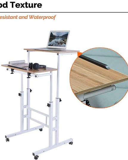 AIZ Mobile Computer Desk with Rolling Wheels for Home Office Workstation, Portable Laptop Tall Table for Standing or Sitting, Adults or Children,Oak, OneSize - LeafyLoom