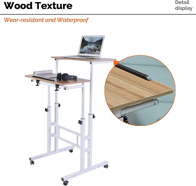 AIZ Mobile Computer Desk with Rolling Wheels for Home Office Workstation, Portable Laptop Tall Table for Standing or Sitting, Adults or Children,Oak, OneSize - LeafyLoom