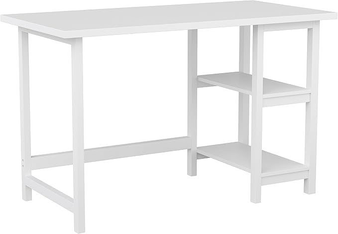 Martha Stewart Beckett Modern Trestle Desk with Open Side Shelving in White Wood Grain Finish - LeafyLoom