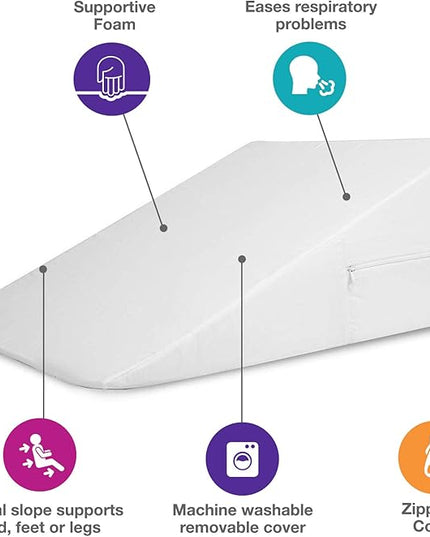 DMI Bed Wedge Pillow and Triangle Wedge with Elevated Incline for Neck Pain, Headaches, Reflux, Shoulders, Back Pain, Foot Support, Knee Pain or Restless Leg Syndrome, 24x24x10 inches, White - LeafyLoom