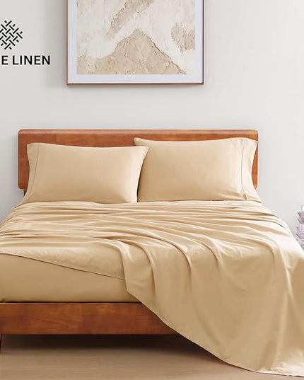LANE LINEN Twin Size Bed Sheets, 100% Organic Cotton Twin Sheet Set, 3Pc Sheets for Twin Bed, Soft Cooling Twin Bed Sheets Boys, Hotel Style Sheets & Pillowcases Set, Deep Pocket Sheets - Linen - LeafyLoom