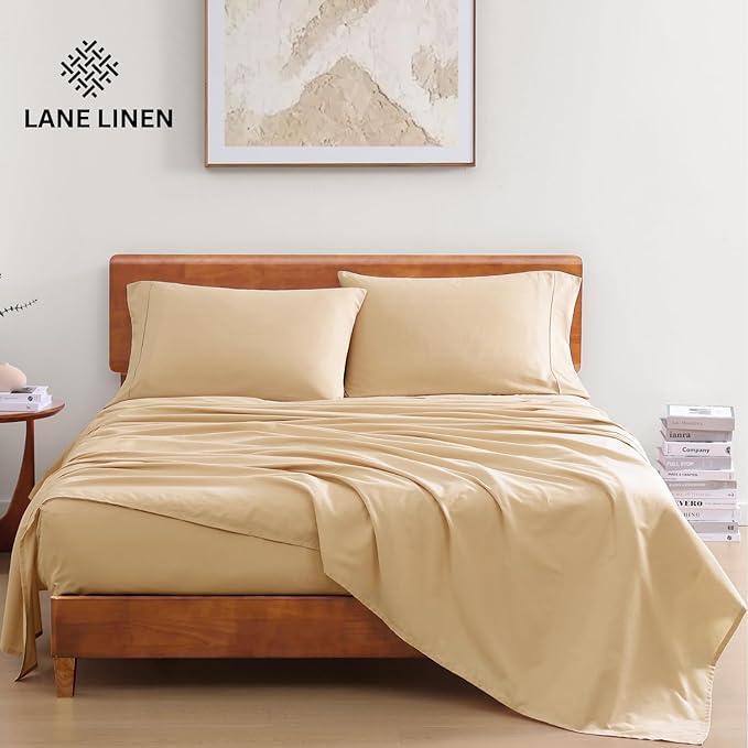 LANE LINEN Twin Size Bed Sheets, 100% Organic Cotton Twin Sheet Set, 3Pc Sheets for Twin Bed, Soft Cooling Twin Bed Sheets Boys, Hotel Style Sheets & Pillowcases Set, Deep Pocket Sheets - Linen - LeafyLoom