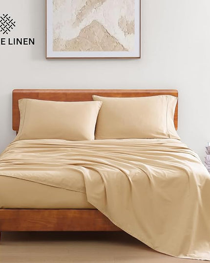 LANE LINEN King Size Bed Set - 4 Piece 100% Organic Cotton King Size Bedding Sheets & Pillowcases, Soft King Percale Sheets, Breathable, Luxury King Hotel Sheets, 15" Deep King Fitted Sheets - Linen - LeafyLoom