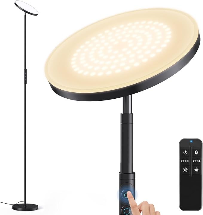 Floor Lamp,36W Bright Floor Lamp,3000LM LED Torchiere Lamp,Sky Modern LED Lamps,4 Color Temperature,Dimmable Brightness,Touch & Remote Control,Tall Standing Pole Light for Living Room,Bedroom,Office - LeafyLoom