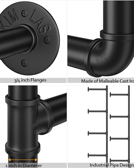 Pynsseu Industrial Iron Pipe Shelf Wall Mount, Farmhouse DIY Open Bookshelf, Pipe Shelves for Kitchen Bathroom, bookcases Living Room Storage, 2Pack of 5 Tier - LeafyLoom