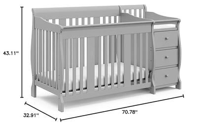 Storkcraft Portofino 5-in-1 Convertible Crib and Changer Combo (Pebble Gray) – Changing-Table with Storage Drawer, Converts to Toddler Full-Size Bed, Daybed - LeafyLoom