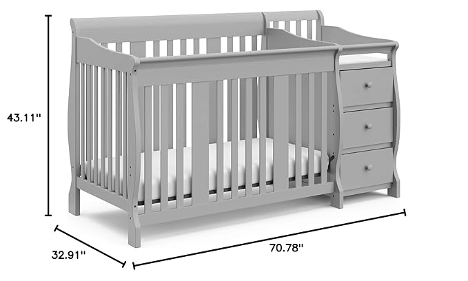 Storkcraft Portofino 5-in-1 Convertible Crib and Changer Combo (Pebble Gray) – Changing-Table with Storage Drawer, Converts to Toddler Full-Size Bed, Daybed - LeafyLoom