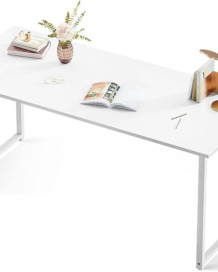 Coleshome Modern Simple High-Level Color Matching Computer Desk,63 Inch Home Office Desk,Makeup Vanity Desk, White - LeafyLoom