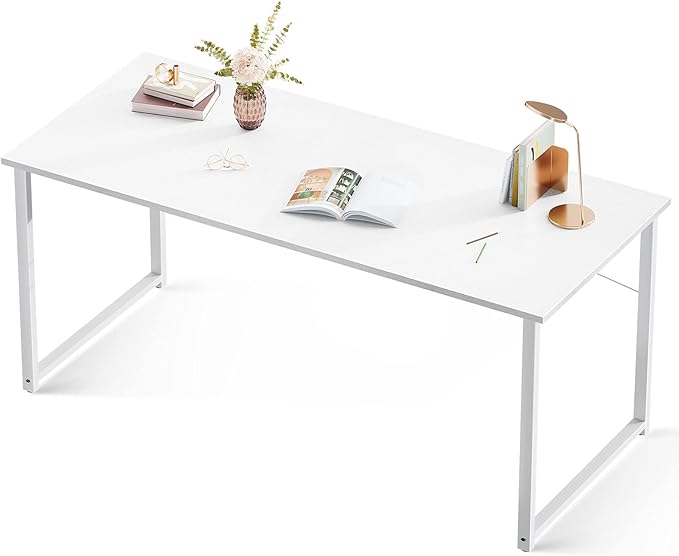 Coleshome Modern Simple High-Level Color Matching Computer Desk,63 Inch Home Office Desk,Makeup Vanity Desk, White - LeafyLoom