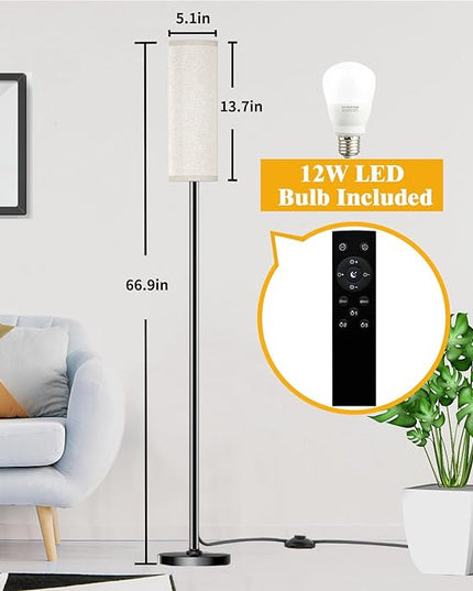Floor Lamp for Living Room Bedroom, Modern Floor Lamp with Remote,Stepless Dimmable 12W Bulb Included,Standing Lamps LED Tall Lamp for Bedroom Office(Beige) - LeafyLoom