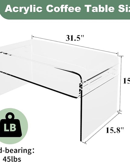 Acrylic Coffee Table, 31.5" Clear Coffee Table with Storage Shelf, Rectangle Centre Table, Modern Coffee Table for Living Room, Office，31.5" L x 15.8" W x 15" H - LeafyLoom