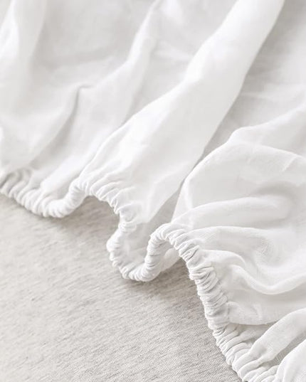 Simple&Opulence 100% Linen Sheet Set Solid Color- 6 Pcs Washed French Flax Bed Sheets (1 Flat Sheet, 1 Fitted Sheet, 4 Pillowcases) - Breathable Home Collection (Basic White, Queen) - LeafyLoom