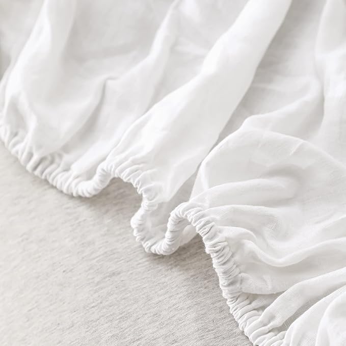 Simple&Opulence 100% Linen Sheet Set Solid Color- 6 Pcs Washed French Flax Bed Sheets (1 Flat Sheet, 1 Fitted Sheet, 4 Pillowcases) - Breathable Home Collection (Basic White, Queen) - LeafyLoom