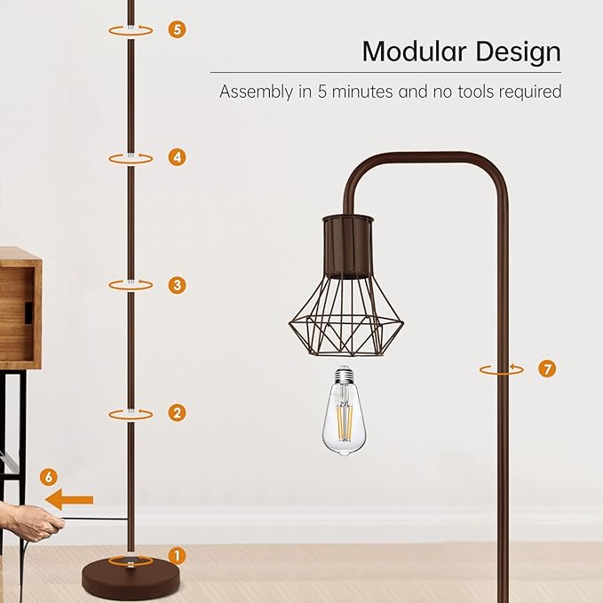 BoostArea Floor lamp,Industrial Floor Lamp,Standing Lamp with 6W LED Bulb,E26 Socket,On/Off Footswitch,Whole Metal,Modern Floor Lamp for Bedroom,Office, Living Room,Rustic,Vintage,Farmhouse - LeafyLoom