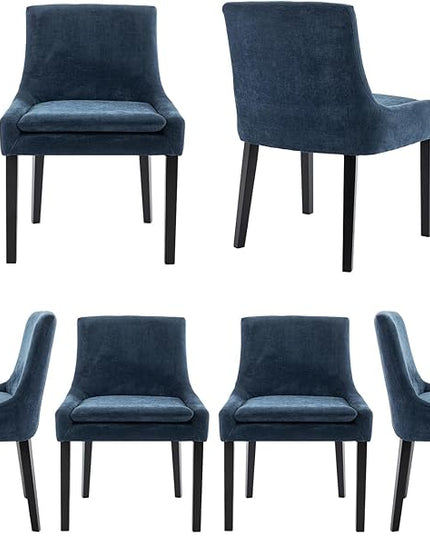 COLAMY Modern Dining Chairs Set of 6, Upholstered Corduroy Accent Side Leisure Chairs with Mid Back and Wood Legs for Living Room/Dining Room-Blue - LeafyLoom