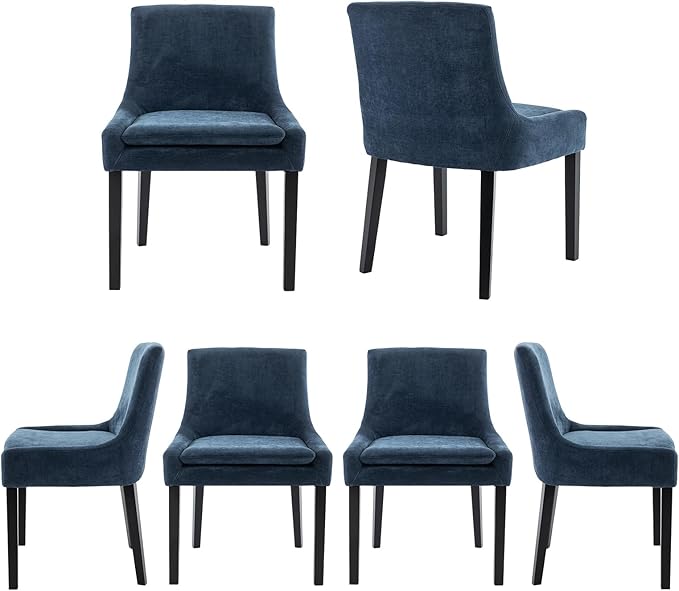 COLAMY Modern Dining Chairs Set of 6, Upholstered Corduroy Accent Side Leisure Chairs with Mid Back and Wood Legs for Living Room/Dining Room-Blue - LeafyLoom
