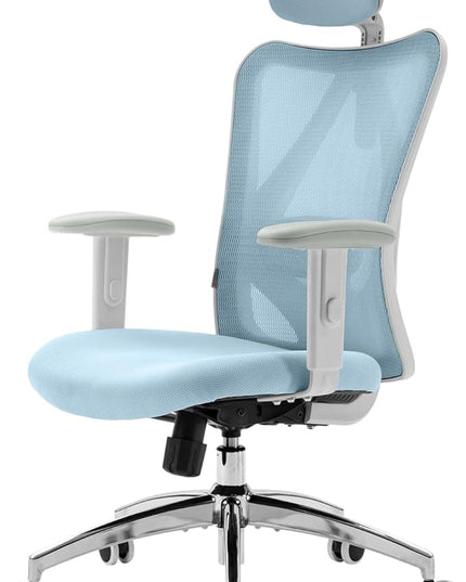 SIHOO M18 Ergonomic Office Chair, Computer Desk Chair with Adjustable Headrest and Lumbar Support, High Back Executive Swivel Chair for Home Office (Light Blue) - LeafyLoom